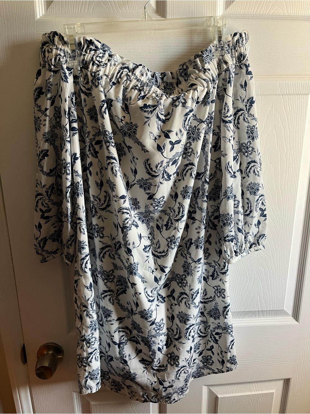 Banana Republic White Blouse with Navy Floral Print